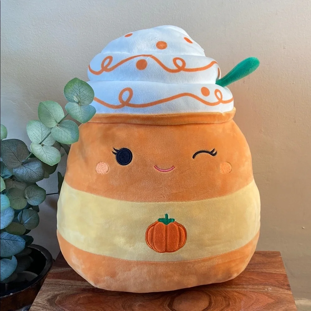 Cute Orange White Pumpkin Spice Latte Original Squishmellows Plush Fall Large - Picture 1 of 5